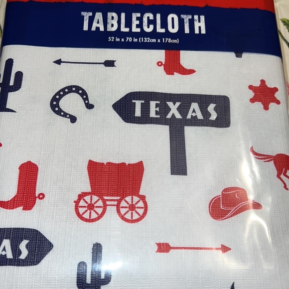 New Texas Icons Themed PEVA Plastic Flannel Backing Tablecloth 52in x 70in - Picture 2 of 5